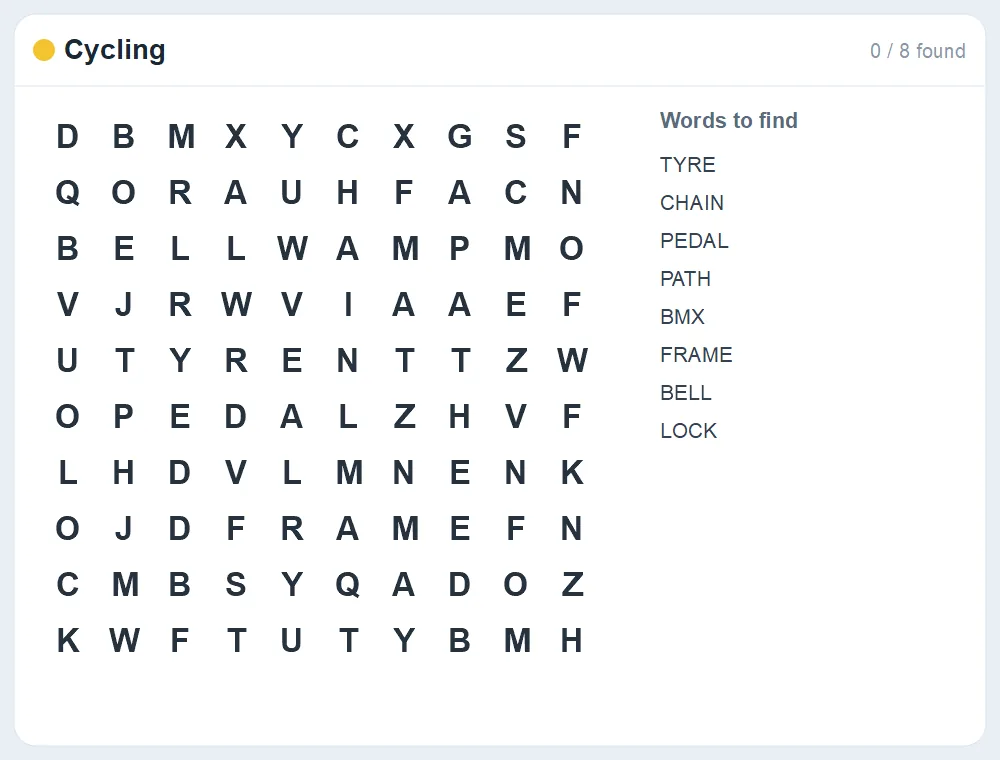 Preview of the Cycling word search puzzle