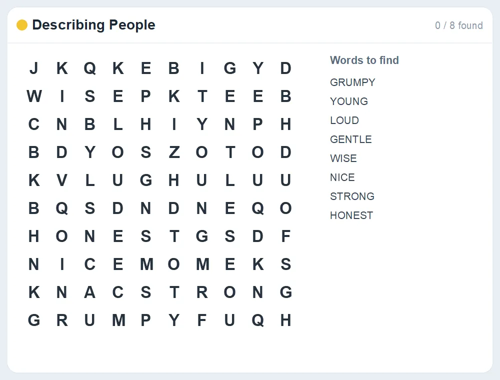 Preview of the Describing People word search puzzle