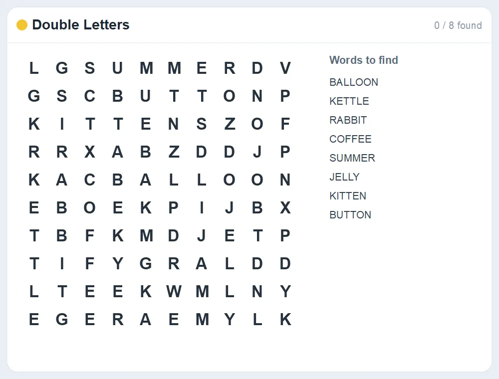 Preview of the Double Letters word search puzzle