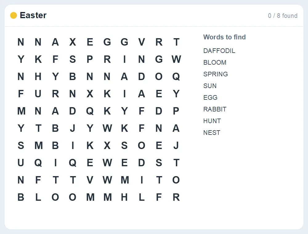 Preview of the Easter word search puzzle