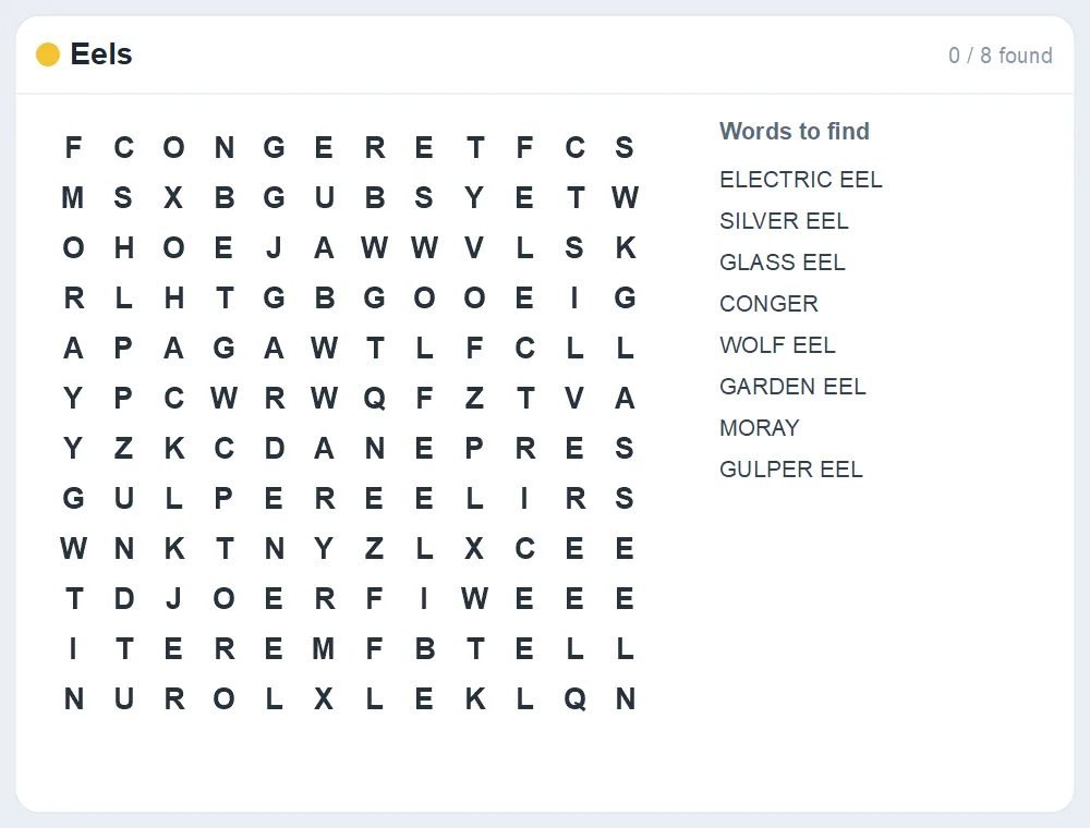 Preview of the Eels word search puzzle