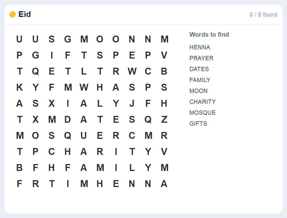 Preview of the Eid word search puzzle