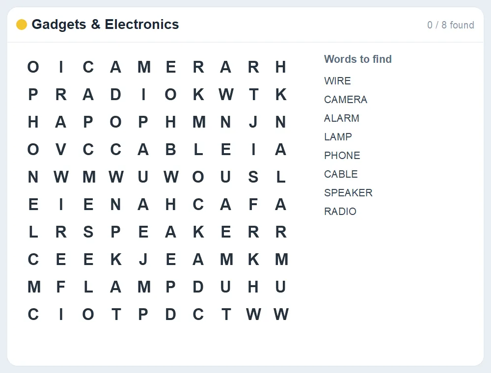 Preview of the Gadgets & Electronics word search puzzle