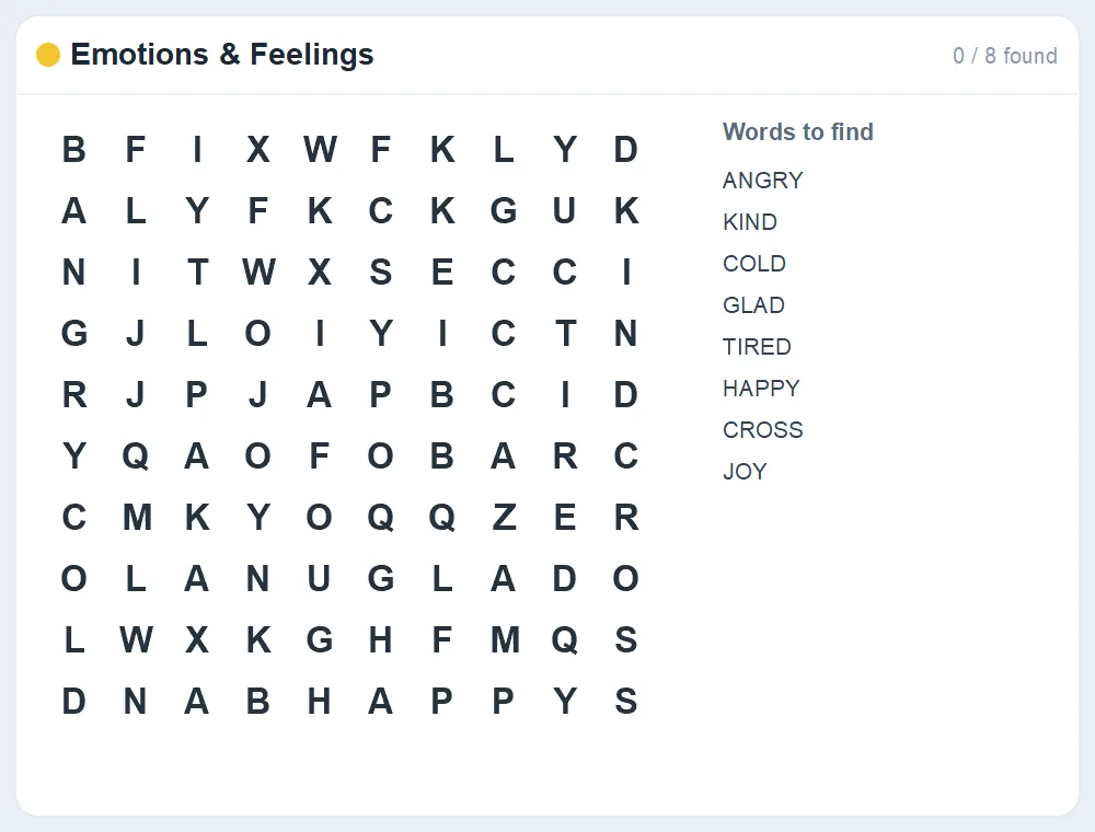 Preview of the Emotions & Feelings word search puzzle