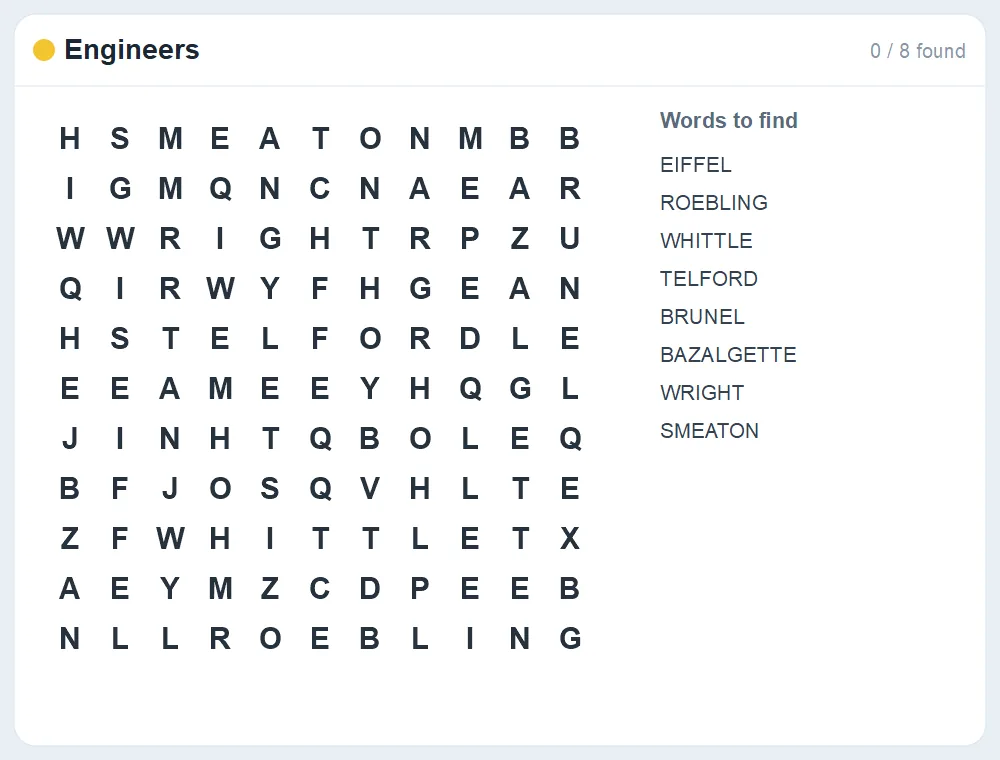 Preview of the Engineers word search puzzle