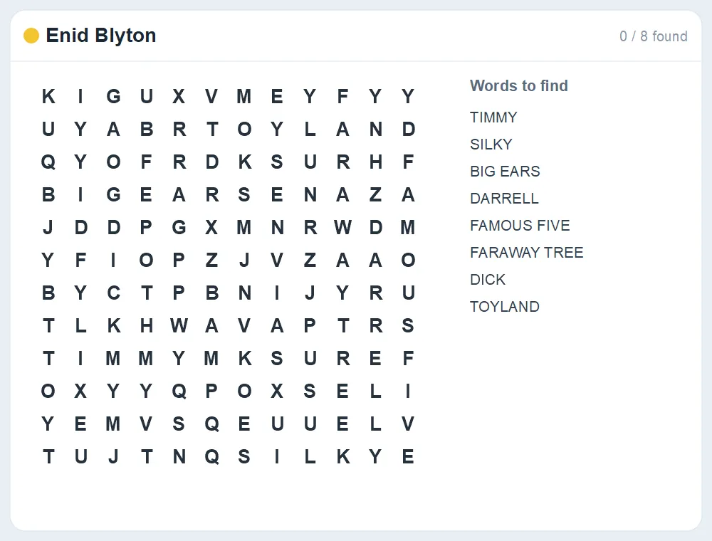 Preview of the Enid Blyton word search puzzle