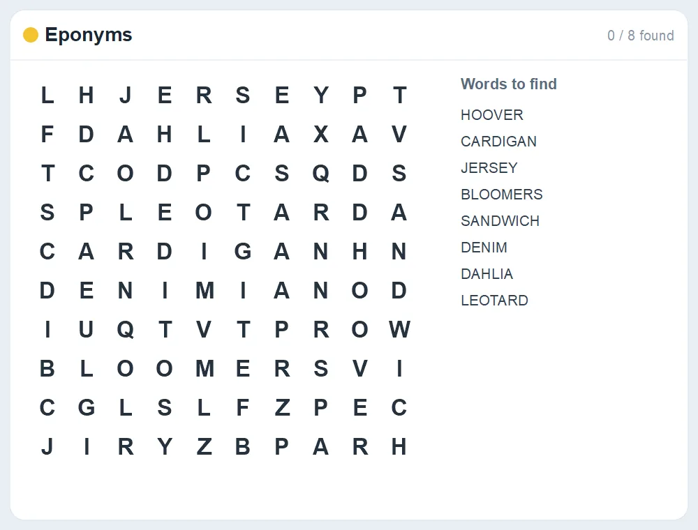 Preview of the Eponyms word search puzzle