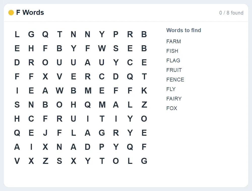 Preview of the F Words word search puzzle