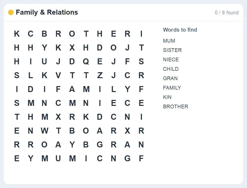 Preview of the Family & Relations word search puzzle