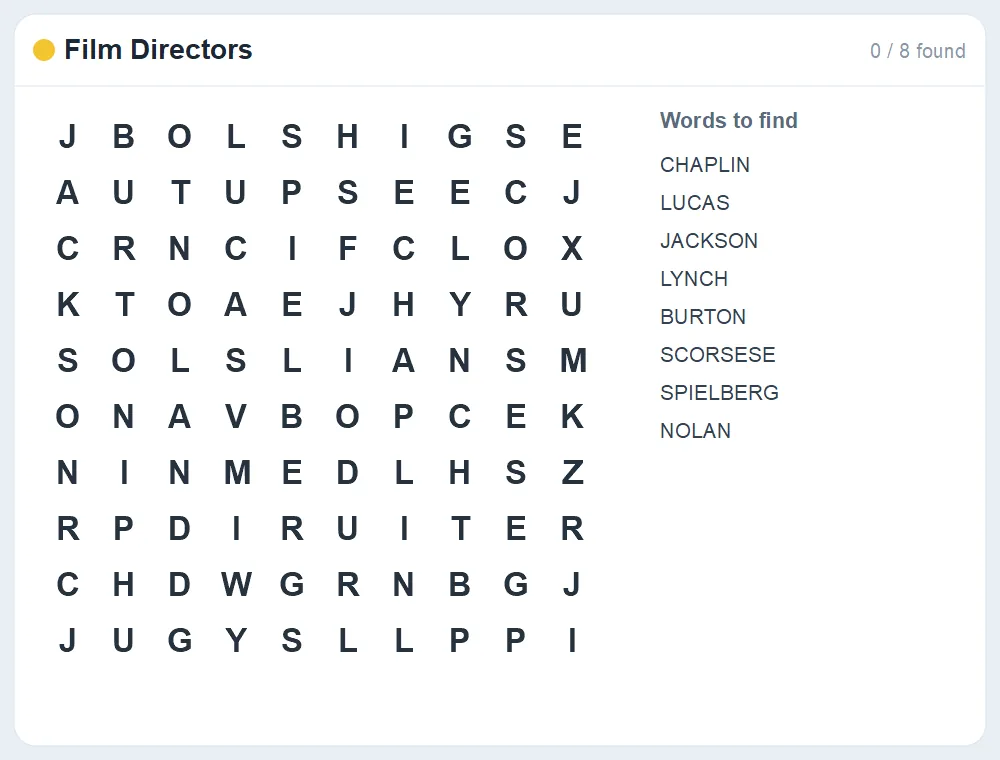 Preview of the Film Directors word search puzzle