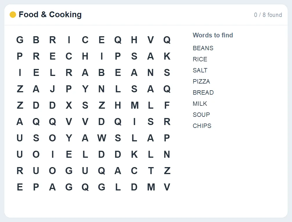 Preview of the Food & Cooking word search puzzle