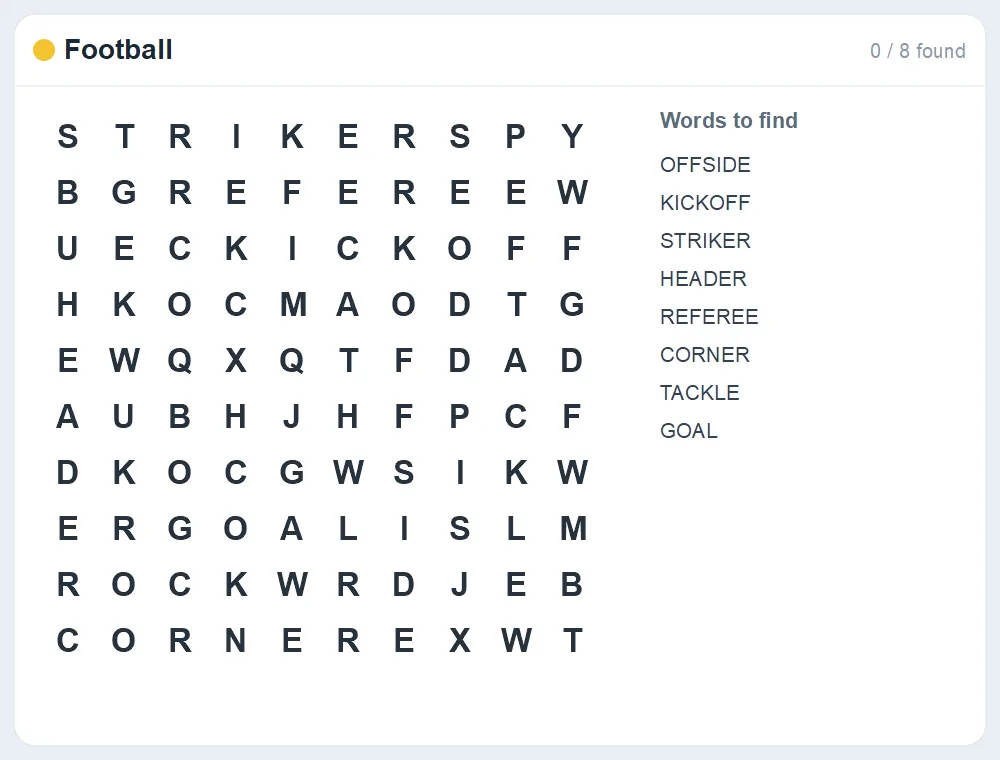 Preview of the Football word search puzzle