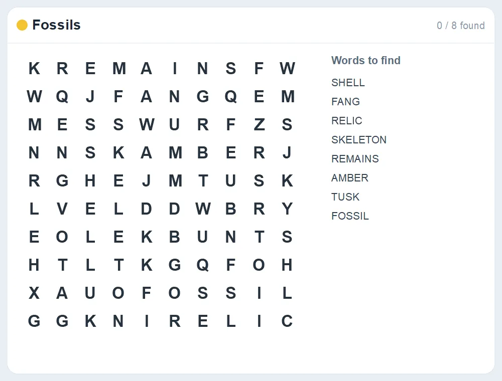 Preview of the Fossils word search puzzle