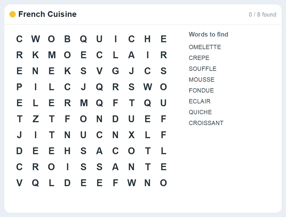 Preview of the French Cuisine word search puzzle