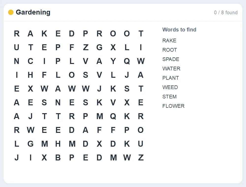 Preview of the Gardening word search puzzle
