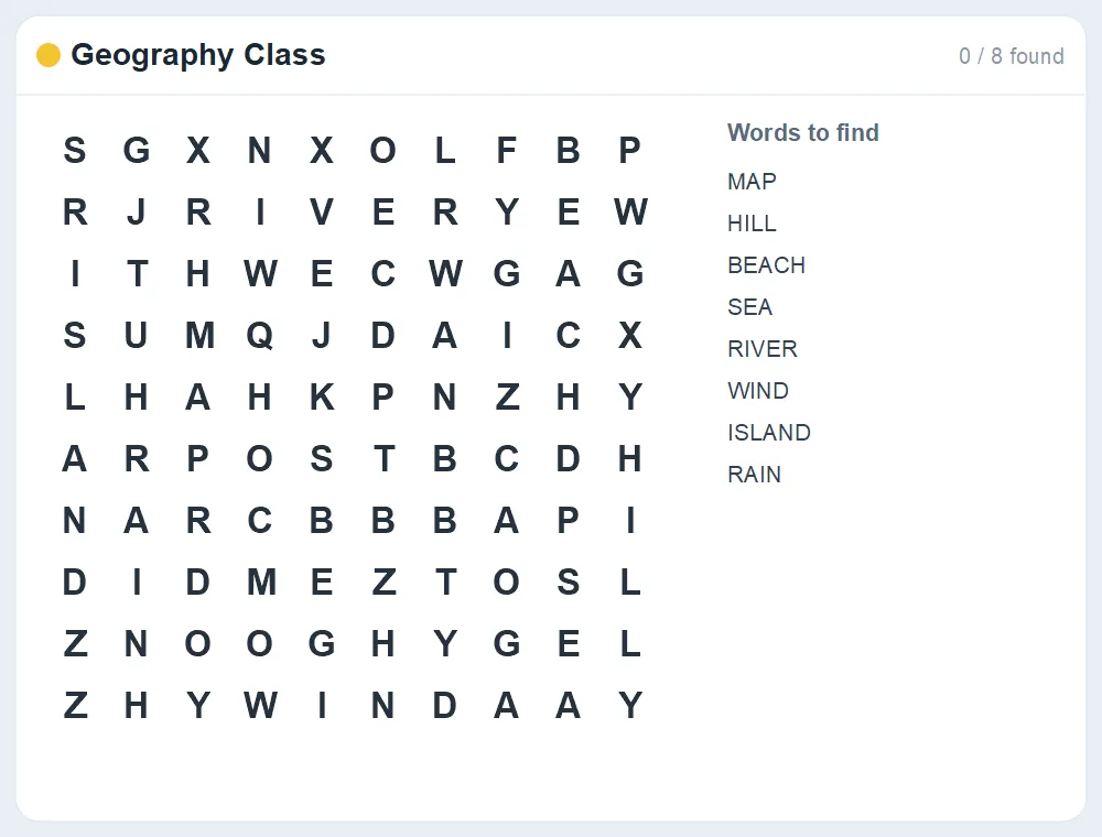 Preview of the Geography Class word search puzzle