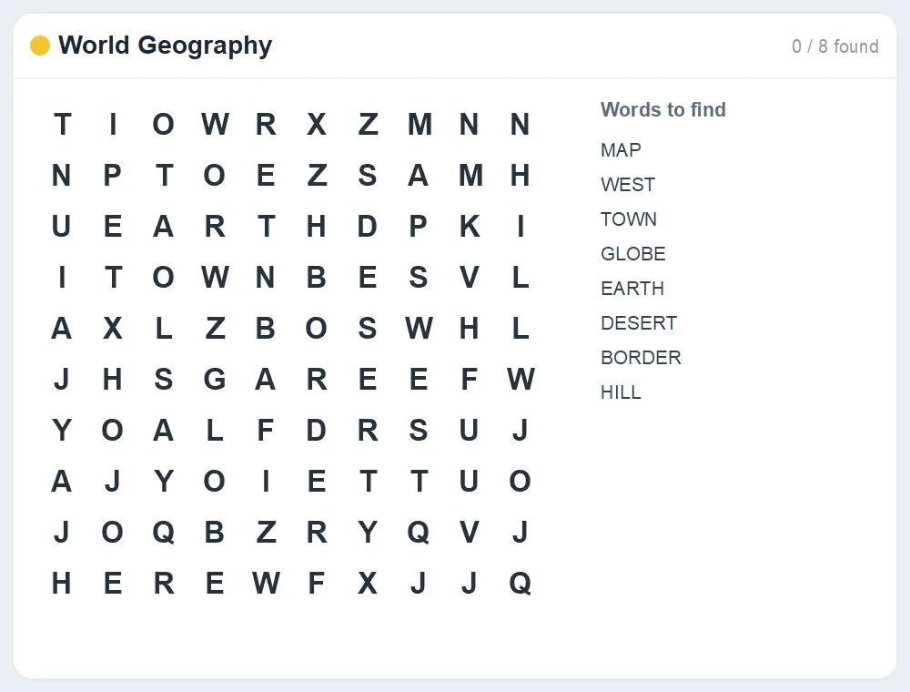 Preview of the World Geography word search puzzle