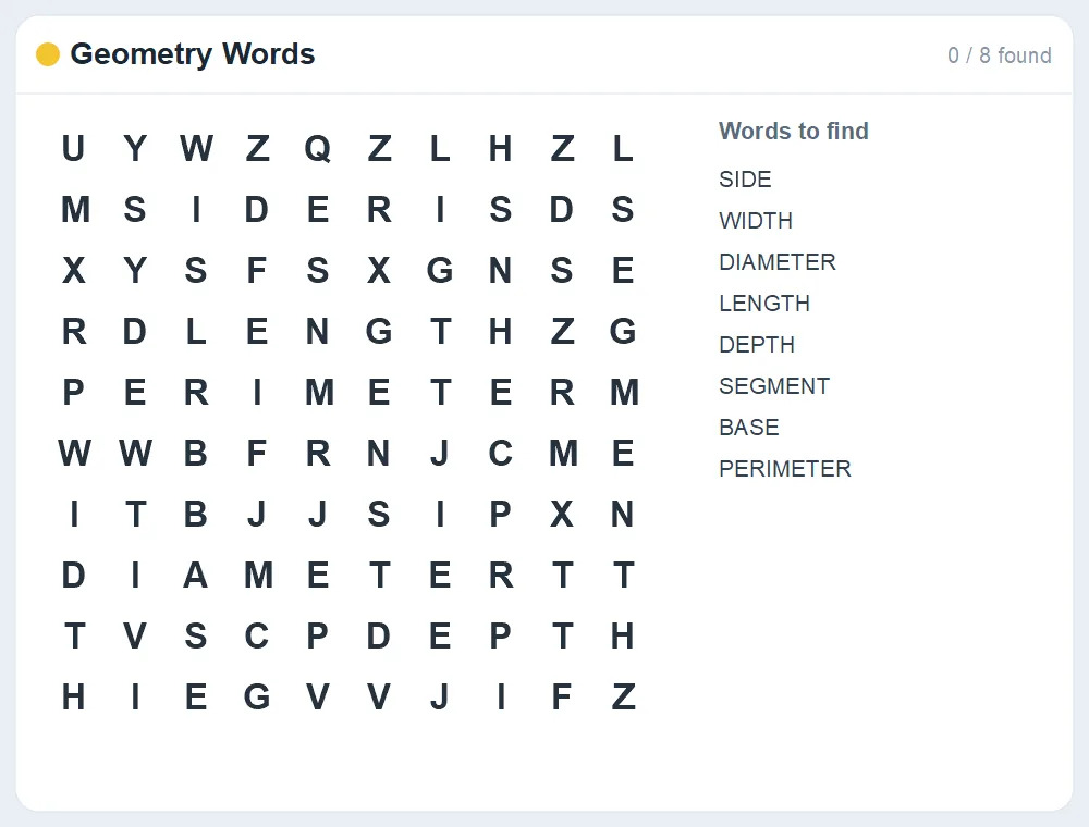 Preview of the Geometry Words word search puzzle
