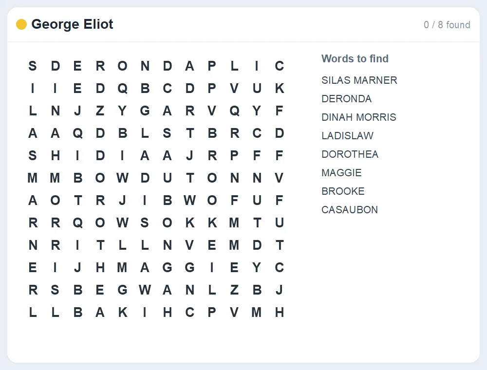 Preview of the George Eliot word search puzzle