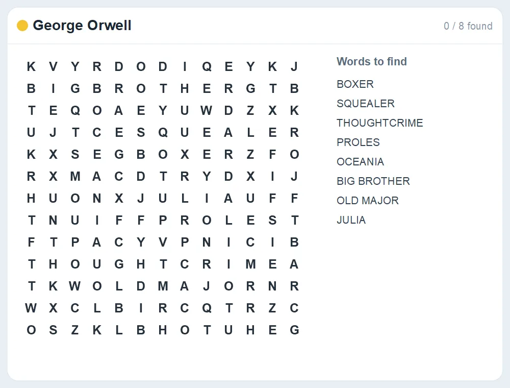 Preview of the George Orwell word search puzzle