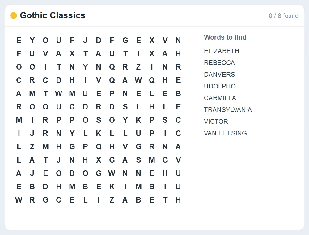 Preview of the Gothic Classics word search puzzle