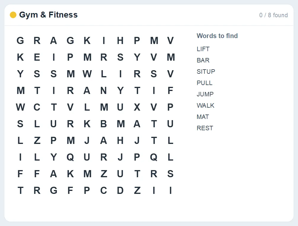 Preview of the Gym & Fitness word search puzzle