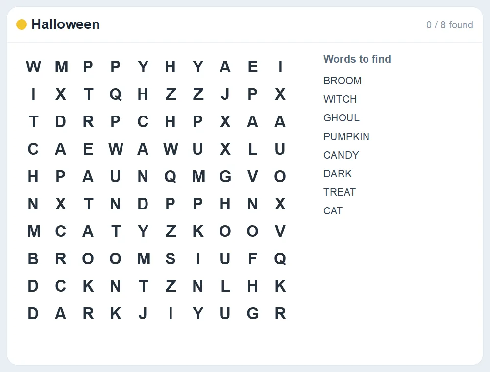Preview of the Halloween word search puzzle