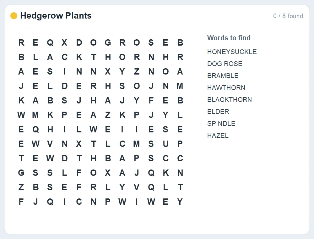 Preview of the Hedgerow Plants word search puzzle