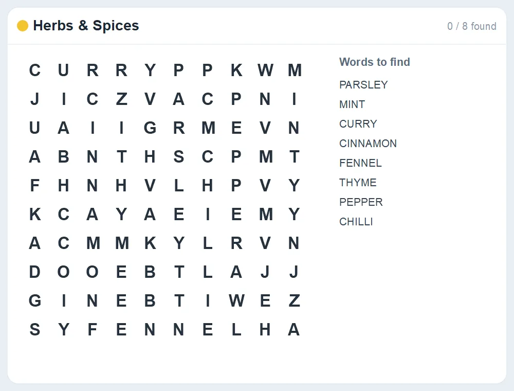 Preview of the Herbs & Spices word search puzzle