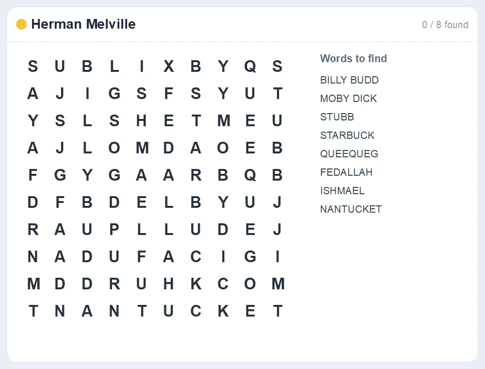 Preview of the Herman Melville word search puzzle