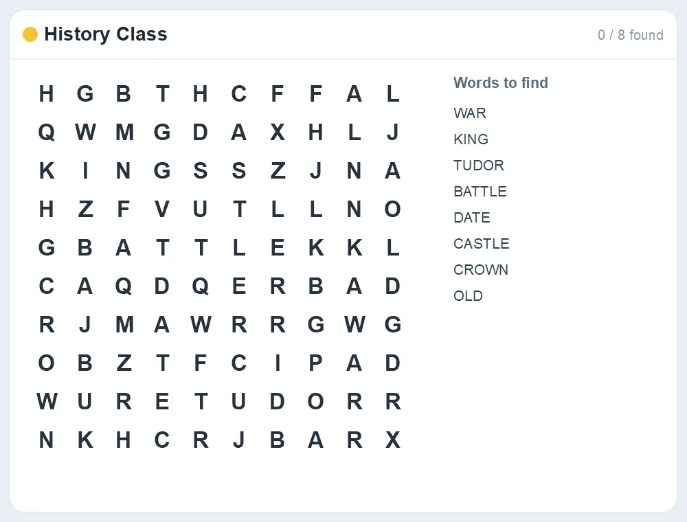 Preview of the History Class word search puzzle