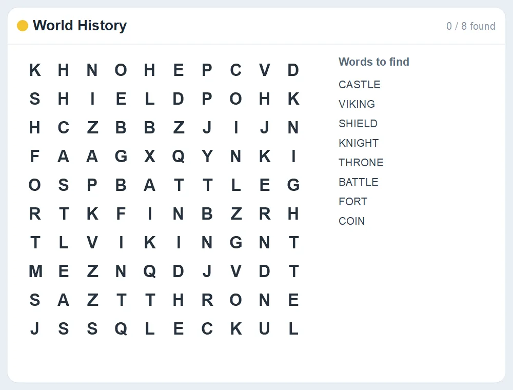 Preview of the World History word search puzzle