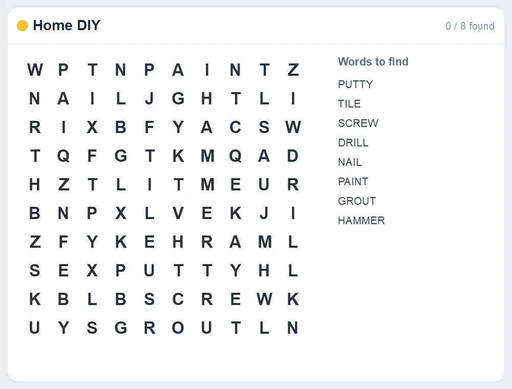 Preview of the Home DIY word search puzzle