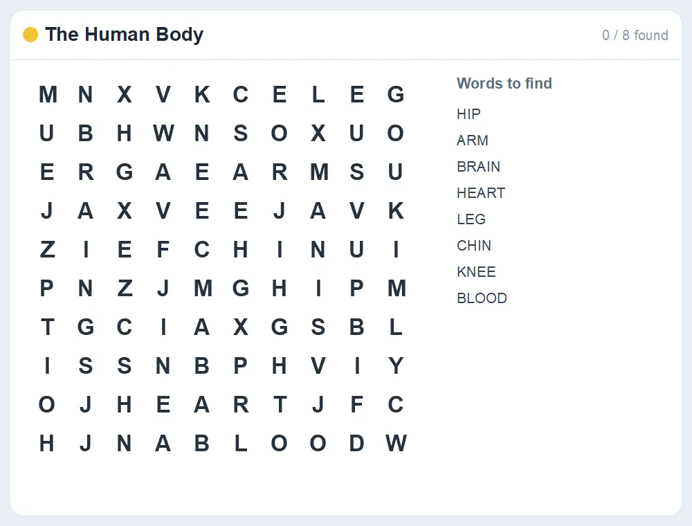 Preview of the The Human Body word search puzzle