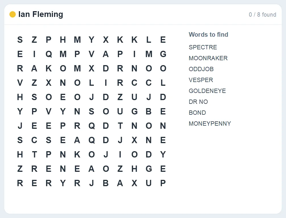 Preview of the Ian Fleming word search puzzle