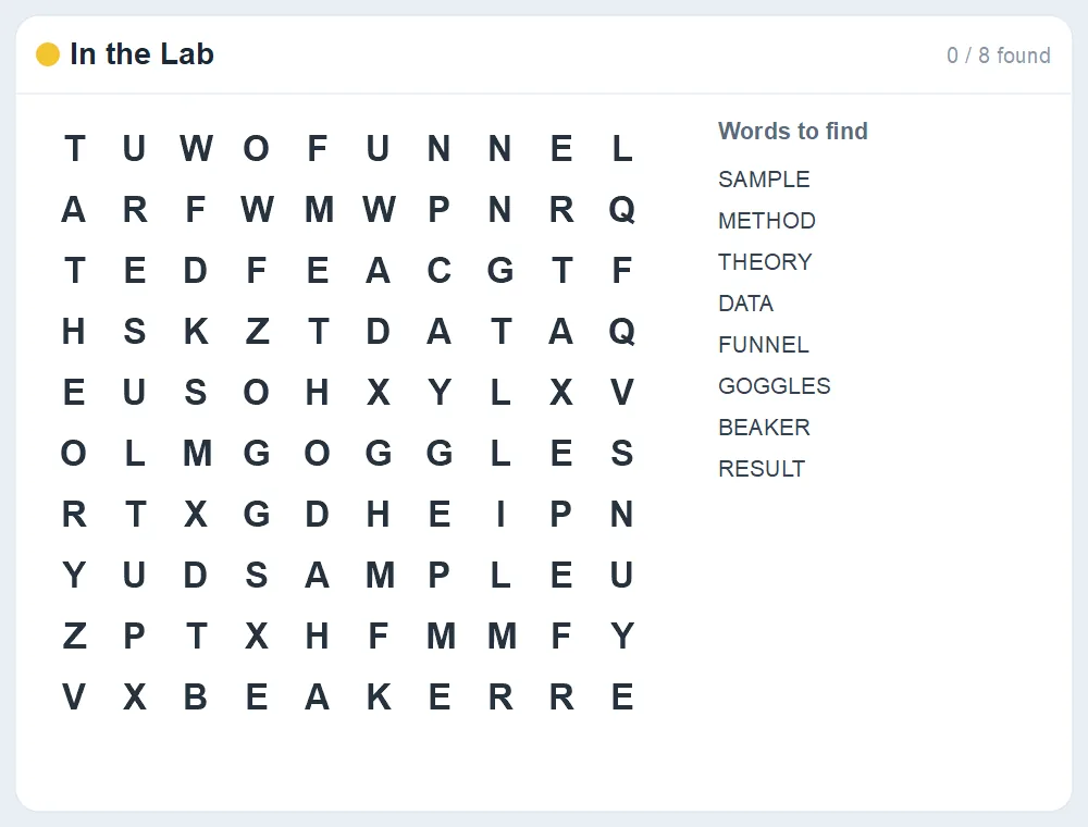 Preview of the In the Lab word search puzzle