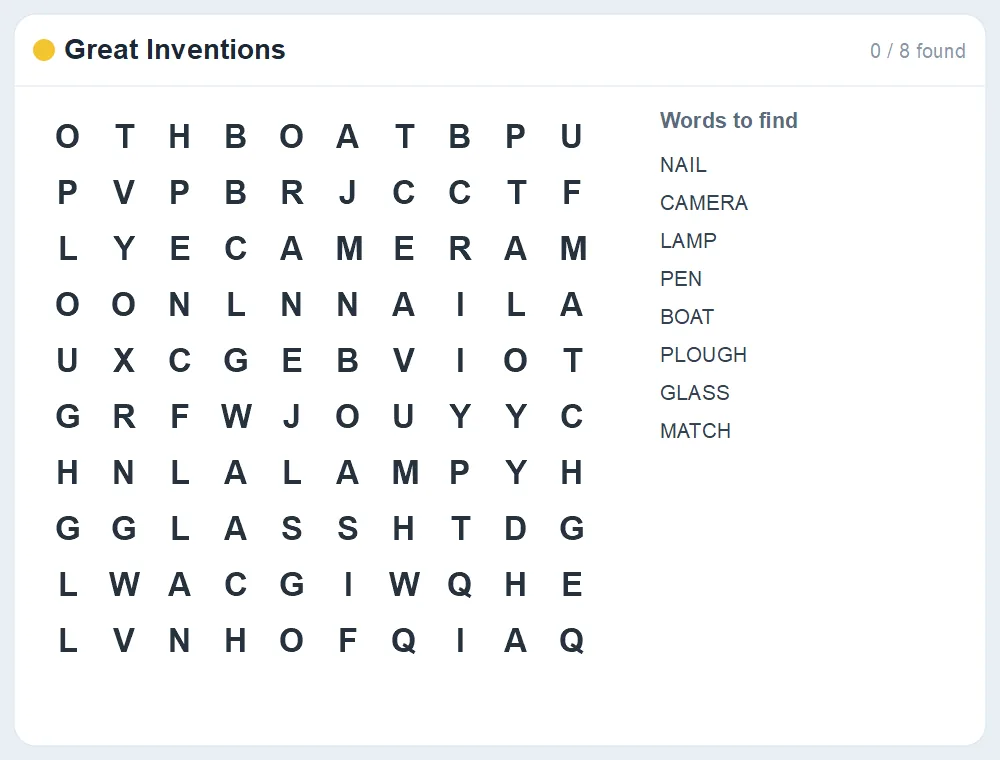 Preview of the Great Inventions word search puzzle