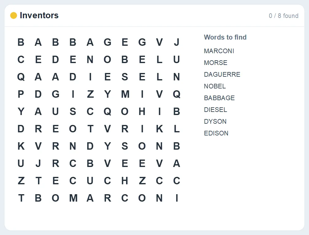 Preview of the Inventors word search puzzle