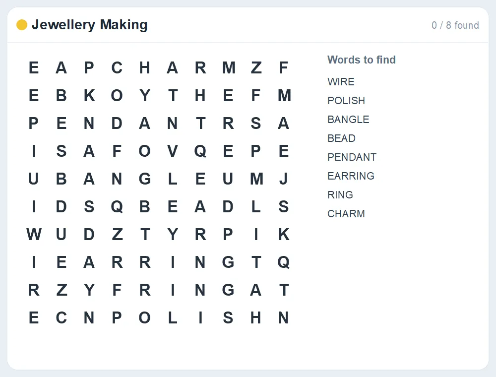 Preview of the Jewellery Making word search puzzle