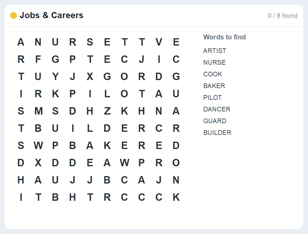 Preview of the Jobs & Careers word search puzzle