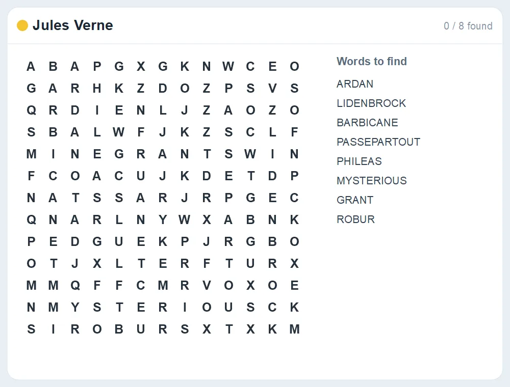 Preview of the Jules Verne word search puzzle