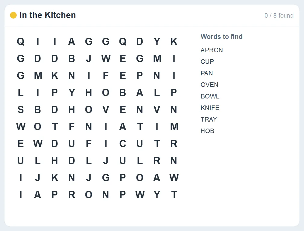 Preview of the In the Kitchen word search puzzle