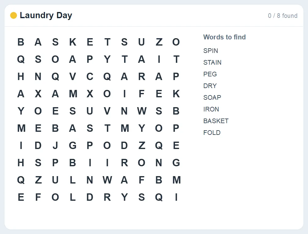 Preview of the Laundry Day word search puzzle