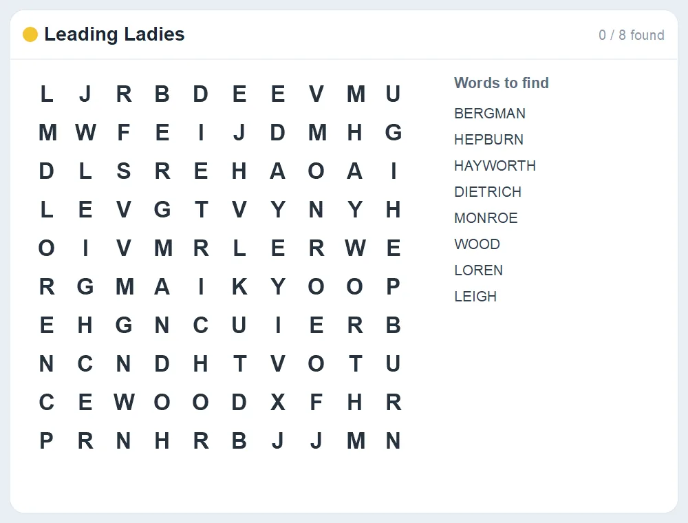 Preview of the Leading Ladies word search puzzle