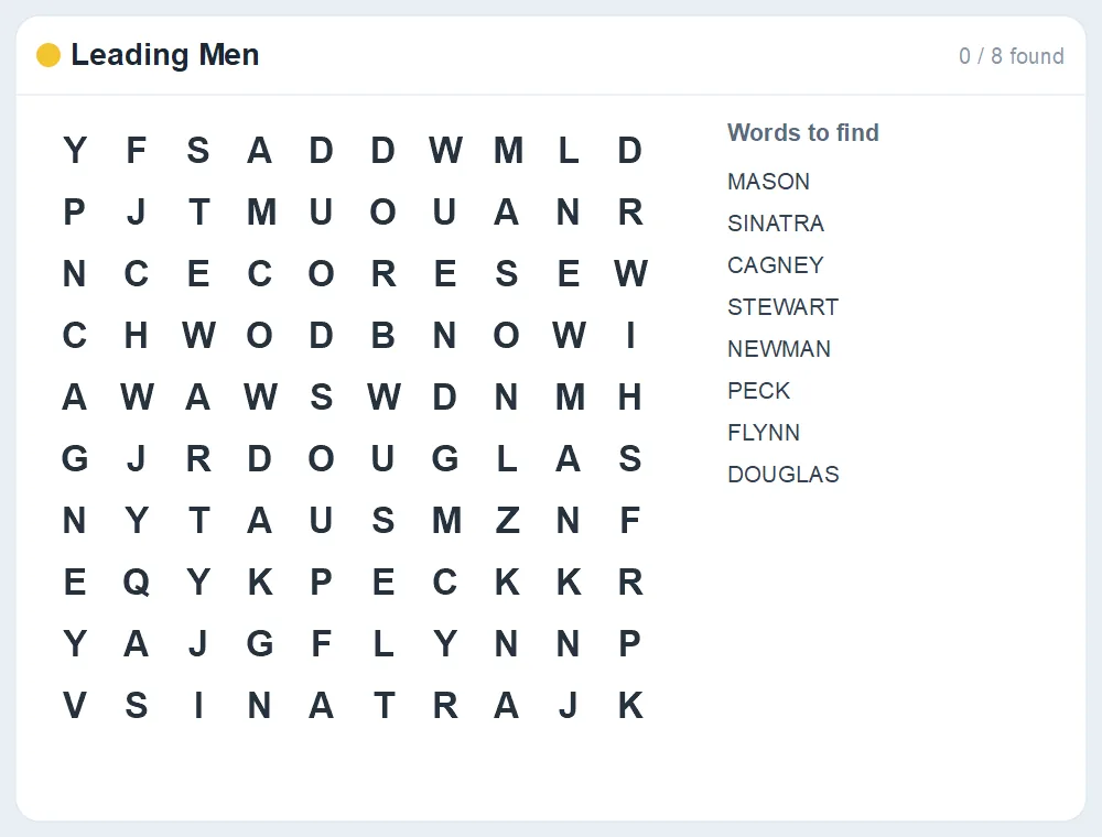 Preview of the Leading Men word search puzzle