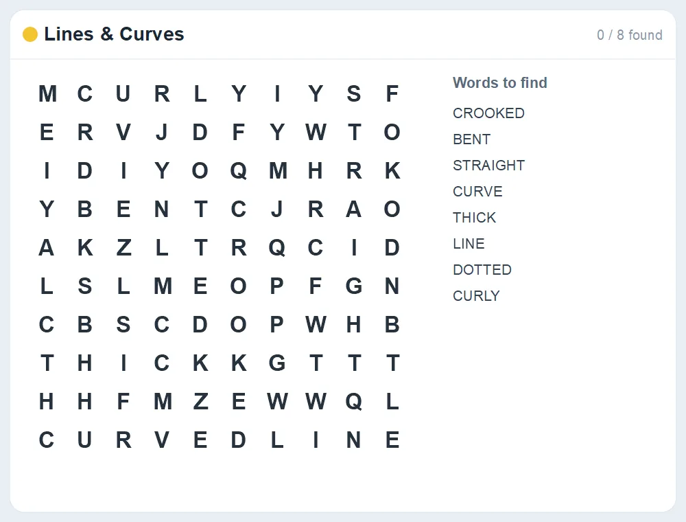 Preview of the Lines & Curves word search puzzle