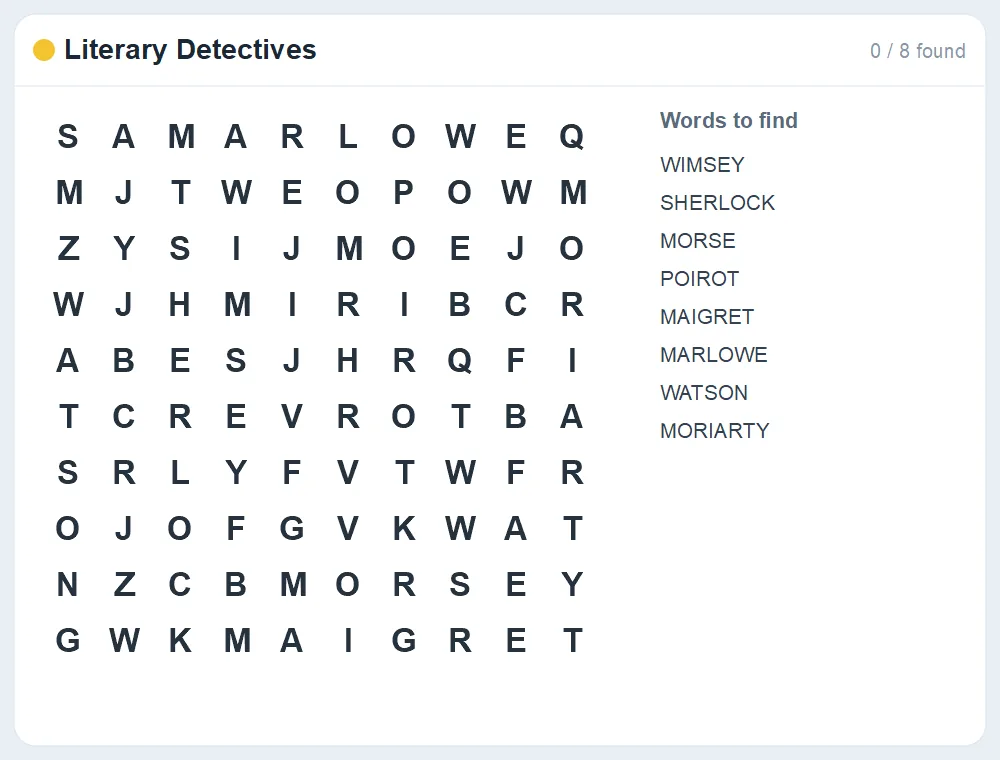 Preview of the Literary Detectives word search puzzle