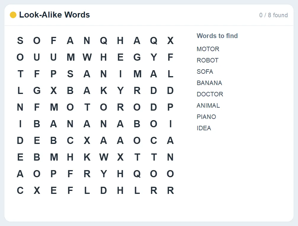 Preview of the Look-Alike Words word search puzzle