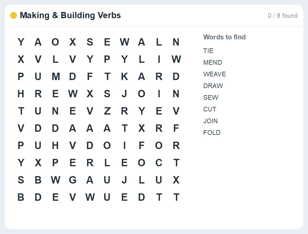 Preview of the Making & Building Verbs word search puzzle