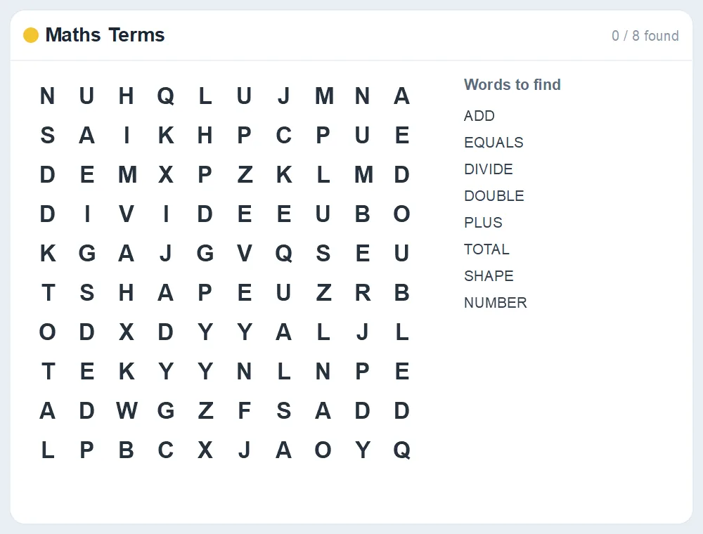 Preview of the Maths Terms word search puzzle